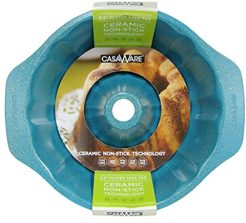 casaWare Fluted Cake Pan 9.5-inch (10-Cup) Ceramic Coated NonStick (Blue Granite)