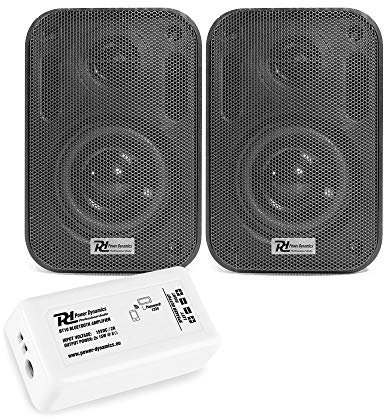 Power Dynamics Bluetooth Wall Speakers Set with Compact Bluetooth Amplifier, Indoor Outdoor Waterproof Speaker System IP56 Rated, 3 Inch Wall Mounted Speakers, for Schools, Restaurants & Gyms, Black