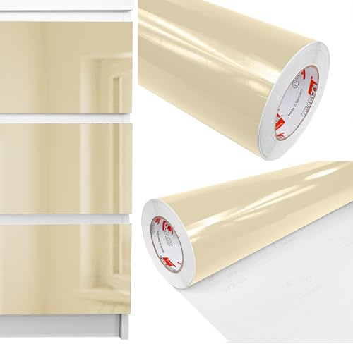 Möbelfolie selbstklebend 100x600 cm | Einfarbig Klebefolie für Möbel | Klebefolie Möbel - einfache Anwendung, ideal für die Renovierung von Küche oder Bad | Möbelfolie | Beige Hochglanz