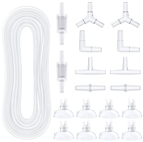 Pawfly Aquarium 7,5 m flygbolagsrör standard luftpump tillbehörssats med kontakter sugkoppar och backventiler för akvarium luftningsinställning