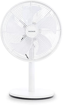 VASNER Ventury T – ventilatore da tavolo in metallo silenzioso, piccolo & potente, oscillante & 3 livelli di velocità (Bianco)