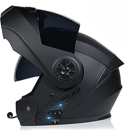 Klapphelm mit Bluetooth, Motorradhelm Integrierter Bluetooth-Helm DOT/ECE Genehmigt Motorrad Full Face Helm Rollerhelm Anti-Fog-Doppelspiegel Sturzhelm Unisex 55~62CM