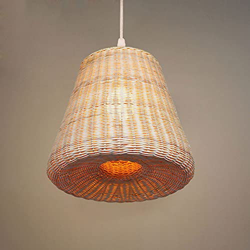 MODEBHD Japanese Style Bamboo Woven Lampshade,Hand-woven Rattan Chandelier,E27 Single Head Lighting Equipment,for Living Room Bedroom Kitchen Tatami Rattan Lamp