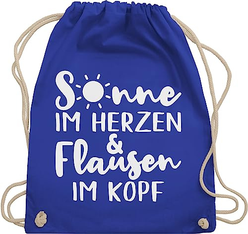 Turnbeutel Rucksack - Sprüche Statement mit Spruch - Sonne im Herzen und Flausen im Kopf - Unisize - Royalblau - beutel+rucksack+mit+sprüchen sprueche beutel sprüchen spruechen stoffrucksack