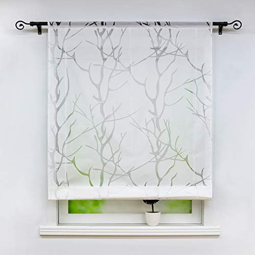 Delien Voile Raffrollo mit Tunnelzug Transparente Ausbrenner Gardine Küche Raffgardine Kurz Rolls Vorhang »Äste« Bändchenrollo Schals Modern Fenster Gardinen BxH 60x155cm,Weiß