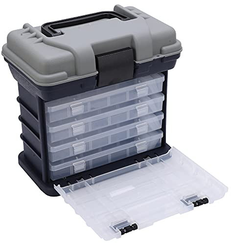 Alvinlite Fishing Angelkoffer - Angelkasten Gerätekoffer mit 4 Laden, 27x17x26cm Tacklebox für Kunstköder & Angelzubehör, Tragbarer Angelbox für Tackle, Köderbox, , Tackle Box, Grau