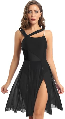 inlzdz Damen Ballettkleid Lange Tanzkleid mit Mesh Rock Ärmellos Ballett Trikot Body Turnanzug Leotard Kleid Elegant für Lyrischen Modern Tanz Dancewear