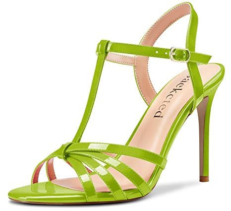 Saekcted Donna Spillo Alto High Tacco Heel Aperte sulla Punta Cinturino alla Caviglia Slingback Sandali da Matrimonio Dress Scarpe 10 CM Heels Verde Lime 42 EU