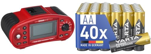 Benning IT 115 True RMS Installationstester, 044104, rot & VARTA Power on Demand AA Mignon Batterien (40 Stück Vorratspack in umweltschonender Verpackung - smart, flexibel und leistungsstark) Silber