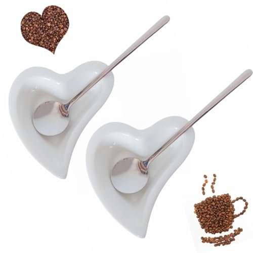 Coffee & Tea Spoon and Rest Set for Coffee Bar Accessories, Heart Cute Mini & Small Coffee Spoon Rest & Holder for Coffee Station & Bar, Teaspoon Rest & Holder (White Rest with Silver Spoon*2)