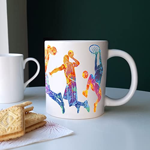Purely Home Extra Large Big Basketball Mug Themed Abstract Paint Effect - Jumbo White Coffee/Tea Gift for Sports Lovers