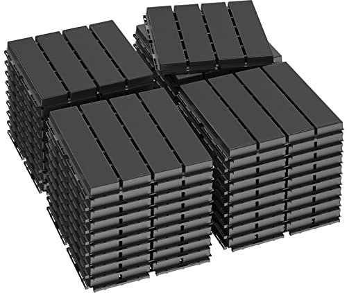 Goovilla Plastic Interlocking Deck Tiles, 36 Pack Balcony Flooring, 12x12 Waterproof Outdoor Flooring All Weather Use, Patio Floor Decking Tiles for Porch Poolside Backyard Concrete, Dark Grey
