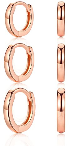 CERSLIMO Creolen Silber/Gold/Rosegold/Schwarz, Ohrringe Sterling Silber 925 & Rose Vergoldet 585 Creolen Set (10mm/12mm/14mm) Klein Schmuck Geschenke für Damen Mädchen Herren