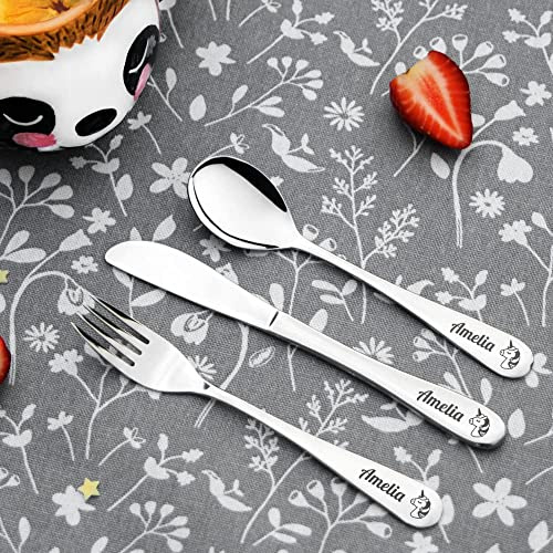Personalised Engraved Childrens Cutlery Set Christening Birthday Kids Gift Idea (Unicorn)