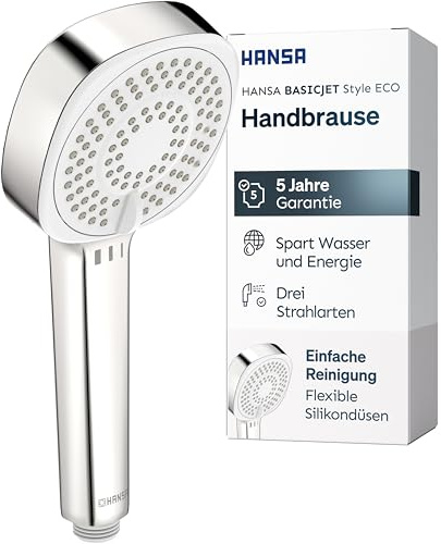 HANSA BASICJET Style Duschkopf mit 3 Strahlarten I Handbrause Dusche | Anti-Kalk Funktion I Brausekopf 96 mm Durchmesser | Standard G1/2 Anschluss | Chrom