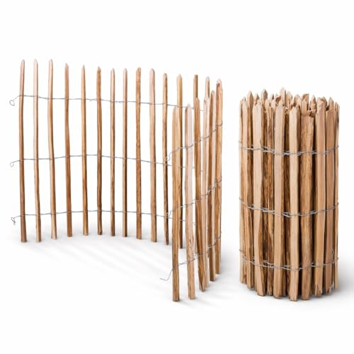 Sevico Staketenzaun imprägniert Haselnuss Holzzaun Haselnussholz Zaunlatte Rollzaun Kastanienzaun Gartenzaun 90 cm x 5m, Lattenabstand: 7-8 cm