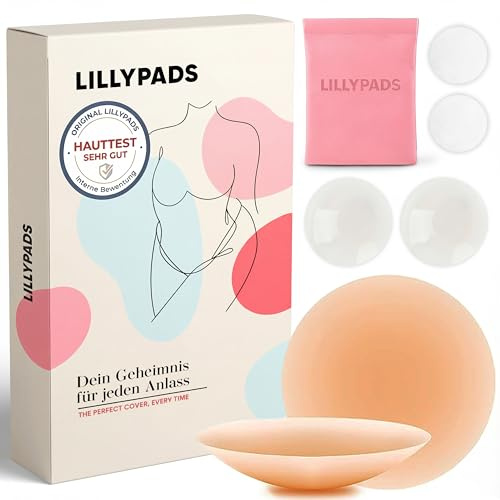 Lillypads® Premium bröstvårtskuddar – självhäftande bröstvårtsskydd för kvinnor – återanvändbart bröstvårteskydd – bröstvårtkuddar för sommaren – 8 cm – självhäftande bh – för djup rygg urringning