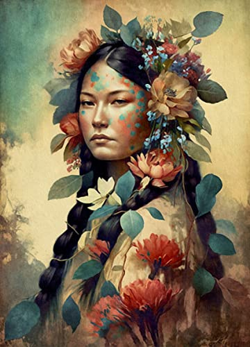 N.American Woman Reispapier-Poster, 29,21 x 40,64 cm – 1 einzigartiges gedrucktes Maulbeer-Papier-Kunstposter, Bild, 36 g/m², sichtbare Fasern für Decoupage-Möbelrenovierungs-Handwerk.
