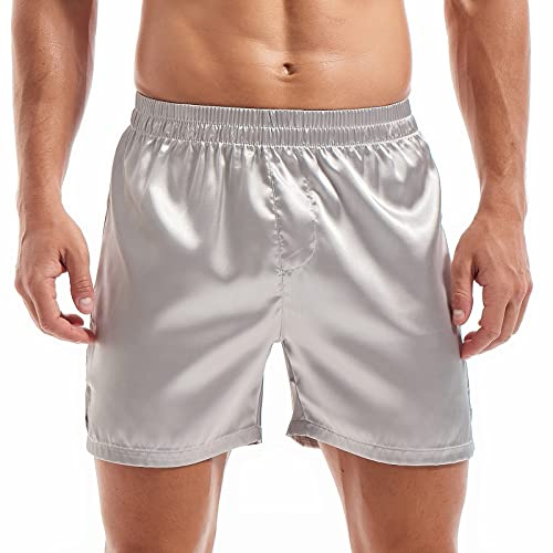 Amy Coulee Boxer de Nuit en Satin pour Homme, Gris, L