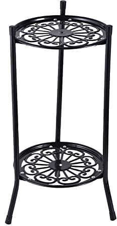 Yusheng Soporte de Metal para Plantas de Interior | Soportes de Plantas de Hierro Forjado para Exteriores de 2 Niveles de Altura - Soporte para Maceta, Estante Decorativo para Plantas para Esquina