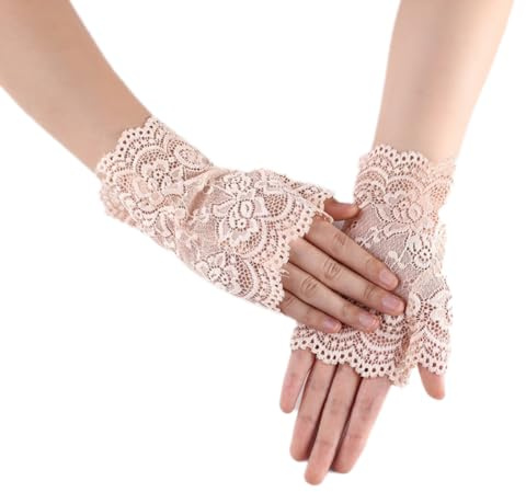 Whakano 1 paio di guanti da donna senza dita, corti da sposa, taglio corto, senza dita, per Halloween, banchetti, feste, matrimoni, accessori per feste di tè, rosso, beige., Taglia unica