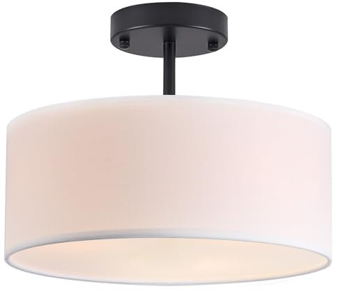 Bargeni Semi Flush Mount Ceiling Light,13 inch Modern 3-Light Ceiling Light Fixture,Black Semi Flush Mount Light Fixture,Flush Mount Lighting for Bedroom,Dinning Room and Hallway