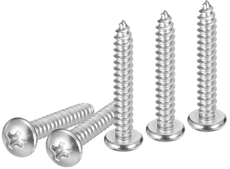 DTGN #10x1-1/4 Phillips Pan Head Self-tapping Screw - 50Pack - Bright Finish 304 Stainless Steel Sheet Metal Screws Wood Screws