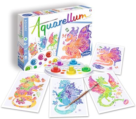 Sentosphère 3906515 Aquarellum Junior, Aquarell-Mal-Set für Kinder, Motiv Drachen, DIY Kreativset, Bastelset, Malset ab 6 Jahren