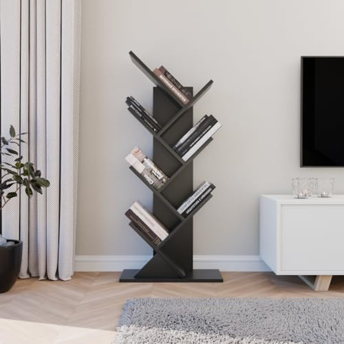ComfortCove Baum Bücherregal, Standregal in Baumform, 7 Regale, Schwarz