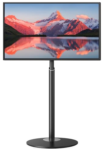 UPGRAVITY TV Stand with Mount for 45-65 inch Flat/Curved Screen up to 77lbs, TV Floor Stand w/Power Strip Tray, 3 Height Adjustments, 90°Swivel Floor TV Stand for Bedroom, Living Room, Black