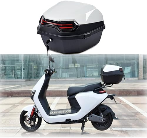 UYTOIZ Motorradkoffer Topcase, Topcase Für Roller Mit Sicherheitsschloss, Universelle Motorrad Heckbox Für Moped/Mofa/Motorroller/Motorcycle, Einfache Installation (Farbe : Weiß, Größe : 41x40x30cm)