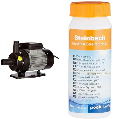 Steinbach Filterpumpe CPS 40-2 – 040955 – Hochwertige Filterpumpe aus Kunststoff für Pools mit bis zu 19.000 l & Quicktest Streifen für pH-Wert und freies Chlor, 50 Stück, 079020