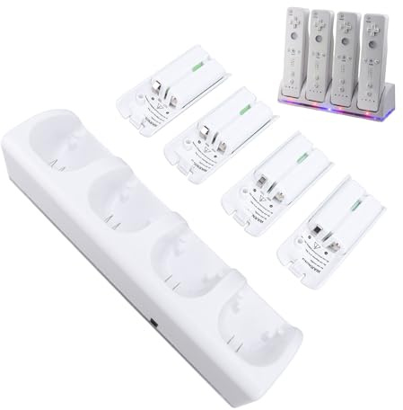 4 in 1 Ladestation für - und U Fernbedienung, Fernbedienungs Ladestation mit 4 Wiederaufladbaren 2800 mAh Batterien und USB Kabel (Fernbedienungen Nicht enthalten)