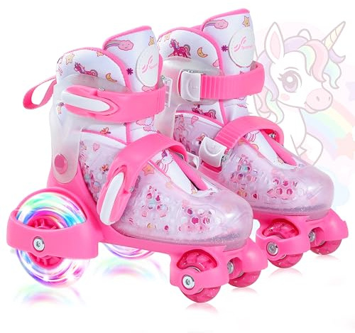 Pattini a Rotelle Per Bambina Con 4 Misure Regolabili, EU 24-31 Ruote Illuminate Per Principianti Weihnachts und Geburtstags Geschenke