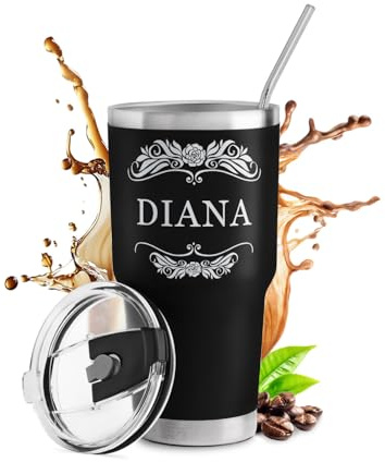 Maverton Kaffeebecher 800 ml mit Gravur, Schwarz, Edelstahl Thermobecher | Inkl. 2 Strohhalme & Reinigungsbürste, Geschenke für Frauen, Geburtstagsgeschenk für Frauen, personalisierte Geschenke