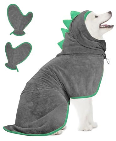 Bibykivn Accappatoio per Cani Microfibra, Accappatoio per Animali Super Assorbente,Accappatosio da Asciugatura Rapida Regolabile per Canis e Gatti, per Cani di Medio Grande Taglia (Dinosaur-Gray, M)