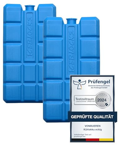 VonBueren 2-24 Kühlakkus für Kühltasche 12h Lange Kühlung | ca. 200 g je Kühlakku | ca. 8,1 x 15,2 x 2,2 cm | auch für Kühlbox (2)
