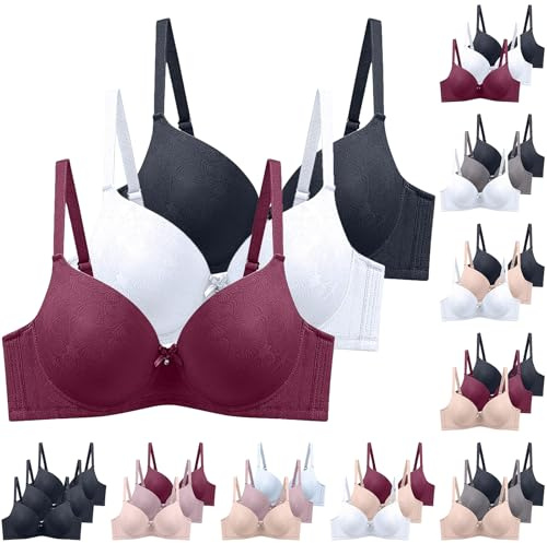 XCXC 3er Pack Damen BHS mit Bügel Frauen Spitzen-BH Leicht Perfekte Passform Klassische Anti-Sagging BH Set mit Verstellbaren Trägern für Alltag und Freizeit