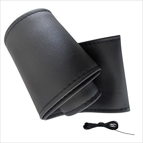 Xkeribom Auto Lenkradbezug zum Nähen aus weichem Leder Schwarz Lenkradhülle Lenkradschutz (Lenkraddurchmesser 37-38 cm) mit Garn Auswahl XLBG1NEU-L3 (Schwarz Naht)