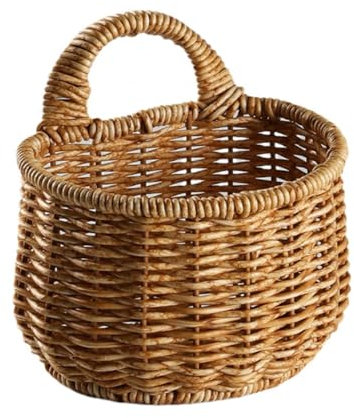 Petit panier de rangement mural en osier tissé avec poignée - Petit panier de rangement pour plantes, jouets, serviettes, dortoir (kaki, S)