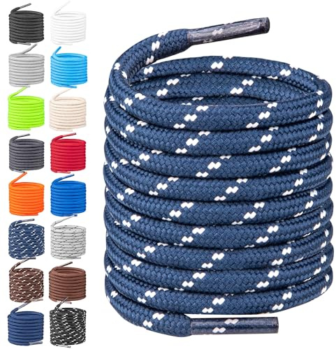TULMERO Cordones de senderismo redondos – Cordones resistentes al desgarro – Cordones de poliéster resistentes – Diámetro 4 mm, Azul marino blanco., 120cm - 2 Paare