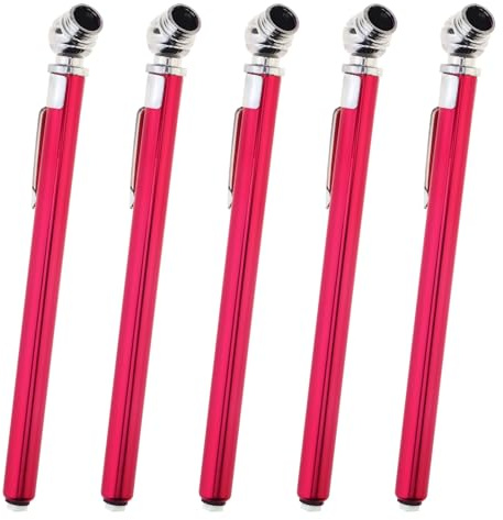 Windance 5 Pack Pencil Tire Pressure Gauge, 10-120PSI Heavy Duty Pencil Tire Pressure Gauge Stainless Steel Tyre Barometer Tools for Vehicles Truck Car RV ATV Motorcycle (Red)