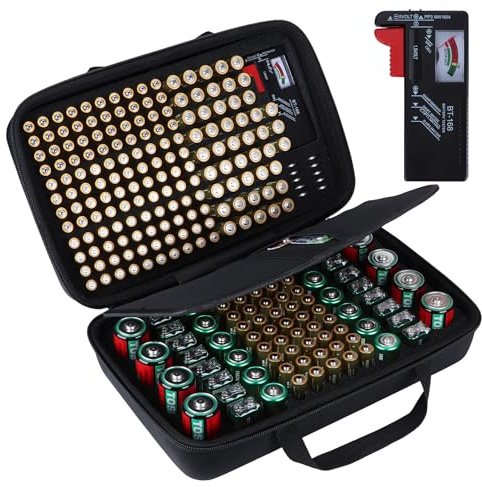 Peyyargo Hard Protective Case Holds 259 Various Types of Batteries (AA AAA C D 9V), M Size Case