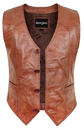 STOREJEES Brown Leather Vest Men - Chaleco De Cuero De Los Hombres | Men Vest Brown - L