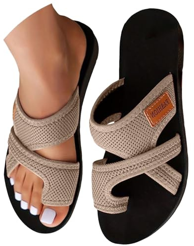 Generisch Orthopädische Sandalen Damen Hallux Valgus Sommer Flach Pantolette Leichte Mesh Zehentrenner Strandlatschen Bequem & Atmungsaktiv Hausschuhe mit Zehe Ring Damenhausschuhe Damen-Slipper