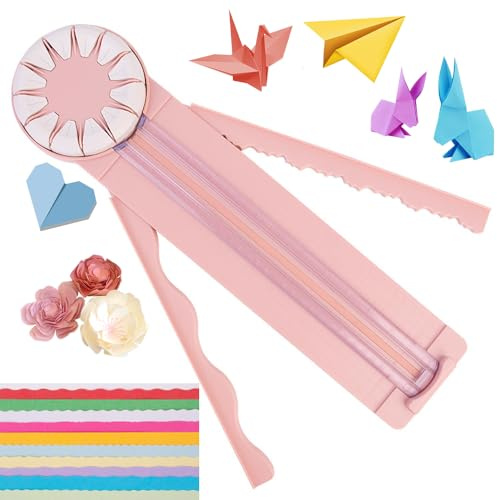 DAJASD Papierschneider, 12 in 1 Schneidemaschine Papier, Multifunktionales Papierschneidemaschine Papier Schneidegerät Mit Schnittlinienführung Und Seitenlineal, 360 Grad Drehbarer, Handwerk (Rosa)