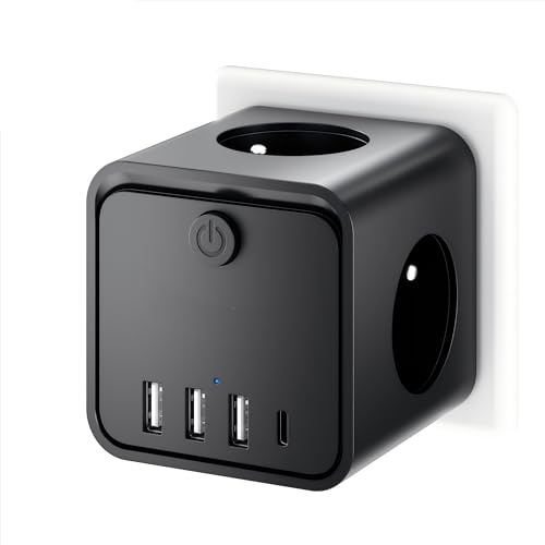 7 en 1 Multiprise Murale, Multiprise avec 3 Prises Française, Prise Multiple Secteur avec 1 Type C et 3 Ports USB, Multiprise Cube pour Domicile, Bureau.