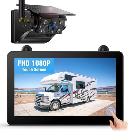 Rückfahrkamera Kabellos Solar Magnetische Rückfahrkameras Funk: 7“ 1080P Touchscreen IPS Monitor, 12000mAh Akku, 1-Min Einrichtung, IP69K Wasserdicht Rückfahrkameras für Wohnmobile,Anhänger und LKWs