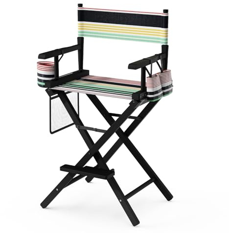 Bonnlo 26 inch Make Up Chair Professional for Makeup Artist 66cm Hight, Directors Chairs Folding, with Portable Storage Side Bags & Footrest, Solid Hardwood & Polyester, Colorful, Black Frame