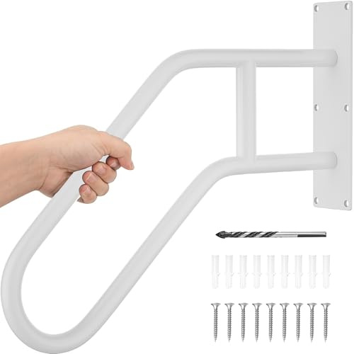 Handrail for Outdoor Steps, Non-Slip Wall-Mounted Stair Handrail – Heavy Duty U-Shaped Grab Bar for 1-3 Steps – Matte Black Finish Hand Railing Grip for Children, Senior, Pregnant, Disabled (White)